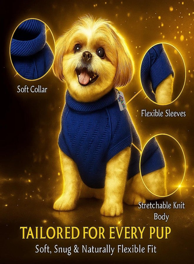 ويستيرن إرا كنزة صوفية محبوكة يدويًا للكلاب من سلالة شيه تزو، مستوحاة من العصر الغربي | طقم ملابس دافئ وناعم للكلاب في الطقس البارد | كنزة مريحة قابلة للتمدد بياقة عالية | ملابس مريحة للحيوانات الأليفة في الشتاء | ملابس أنيقة | أزرق - Image 4